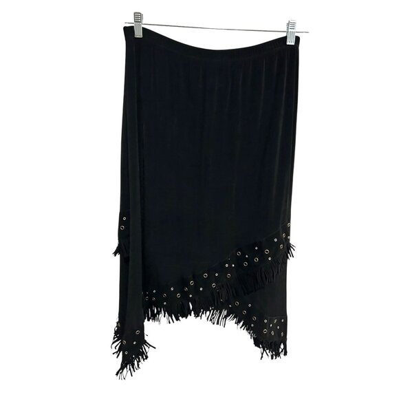 Slinky Brand Black Fringe Asymmetrical Skirt With Grommet Detail L - Picture 1 of 9